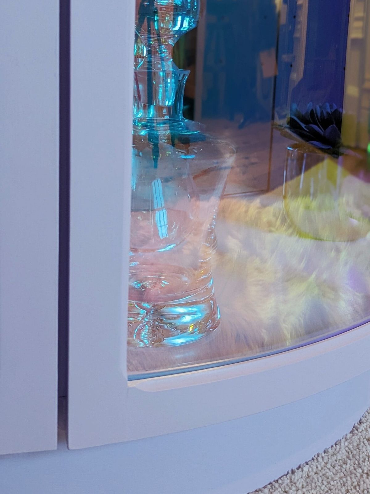 Luna | Lilac Drinks Cabinet With Iridescent Curved Glass photo furniture
