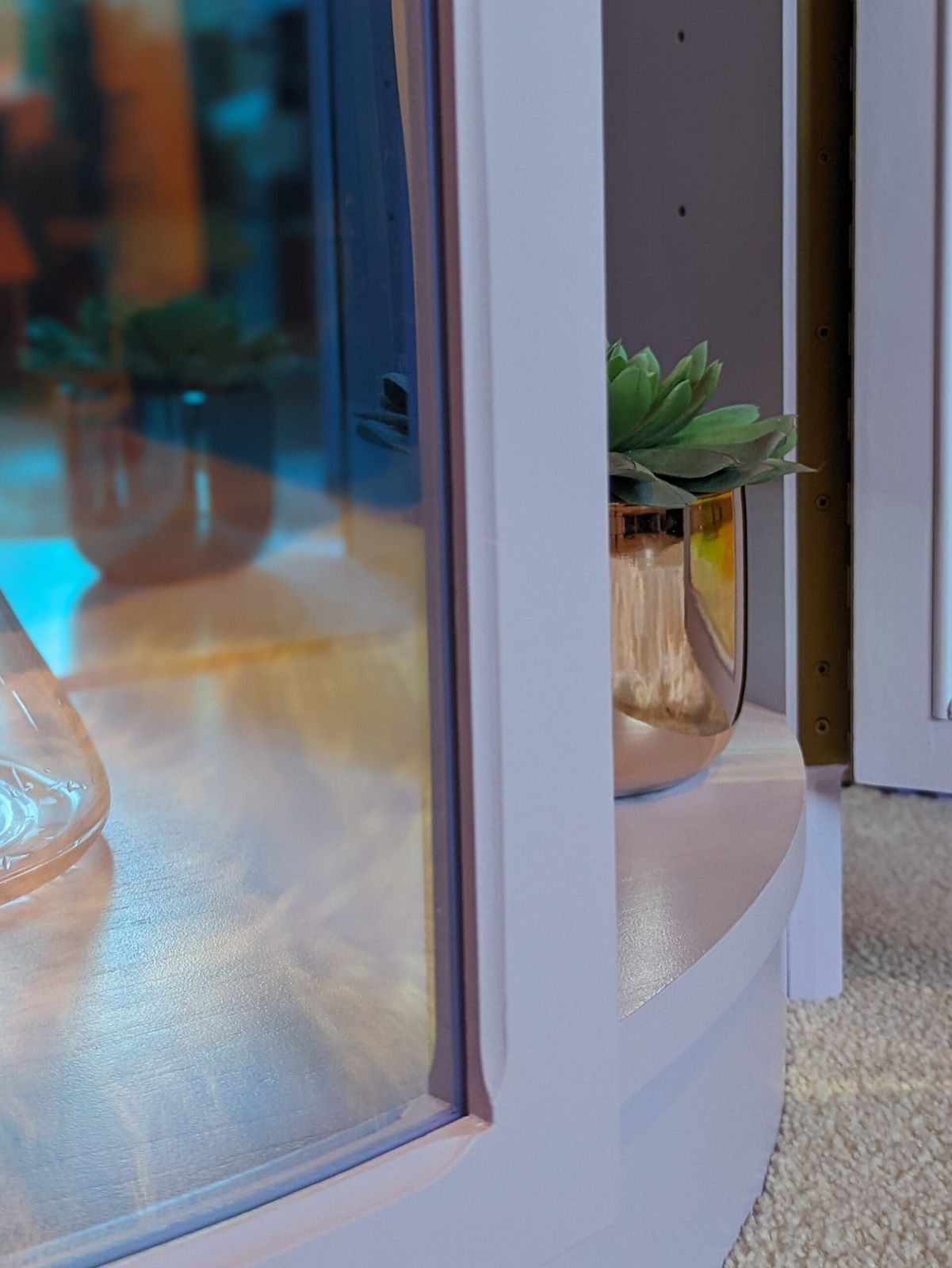 Luna | Lilac Drinks Cabinet With Iridescent Curved Glass photo for sale