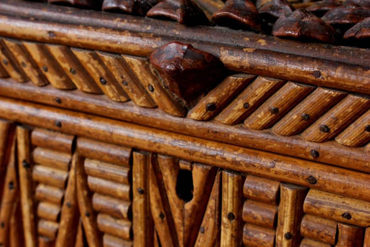 photo for sale Folk Art Wooden Box & Pine Cone Scale Decoration. Ma Mere French. C1920.