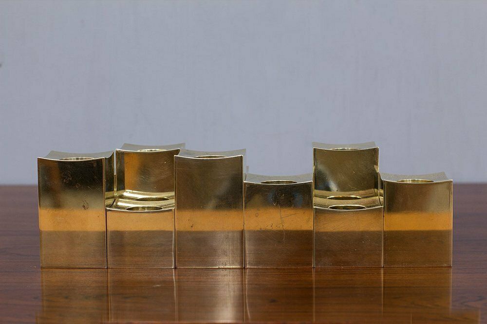 Swedish Cubic Brass Candlesticks By Gusum Metallslöjden, 1980s, Set Of 12 photo 1809.0