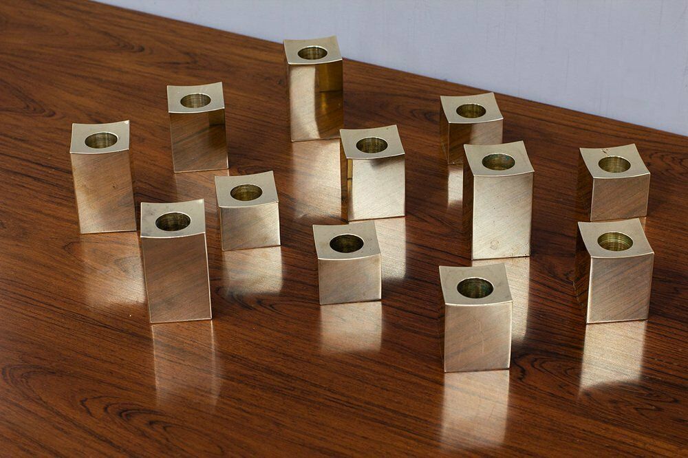 photo furniture Swedish Cubic Brass Candlesticks By Gusum Metallslöjden, 1980s, Set Of 12
