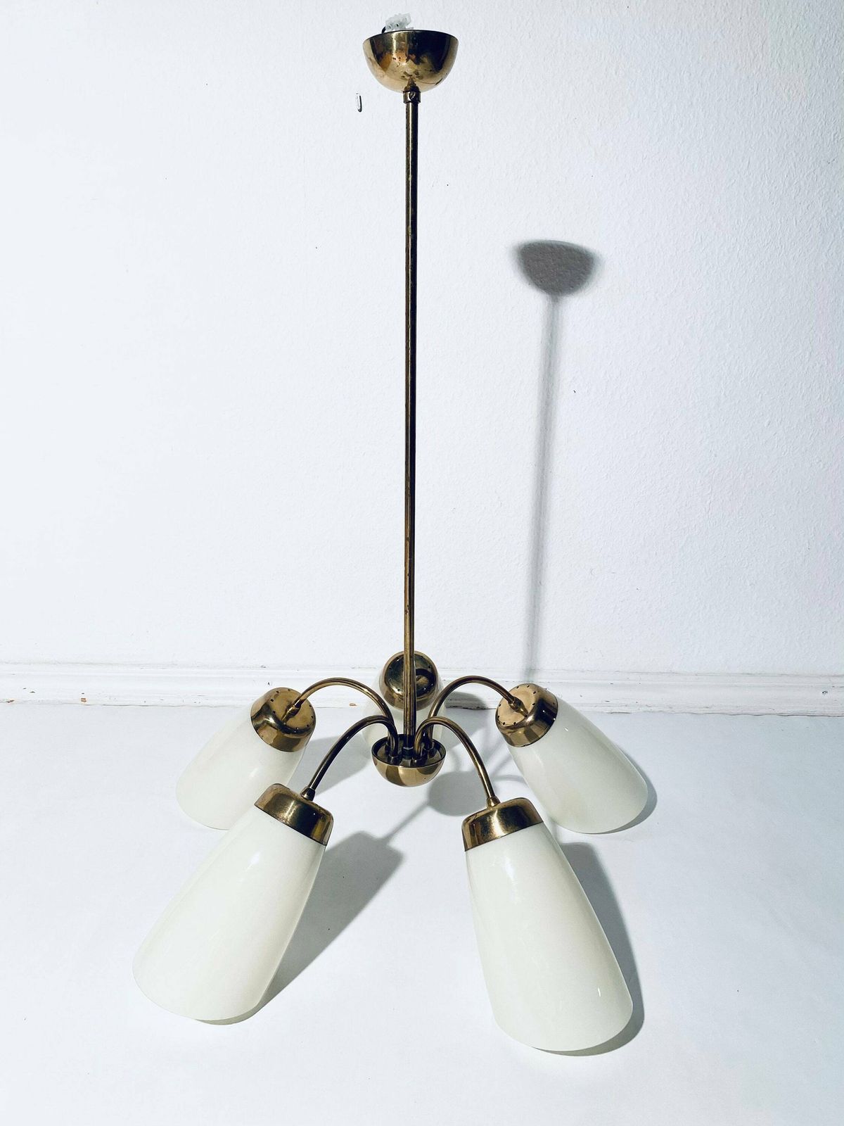 Mid Century Gold Chandelier Ceiling Lamp With Five Lamps / Rockabilly Interior 1950s photo furniture
