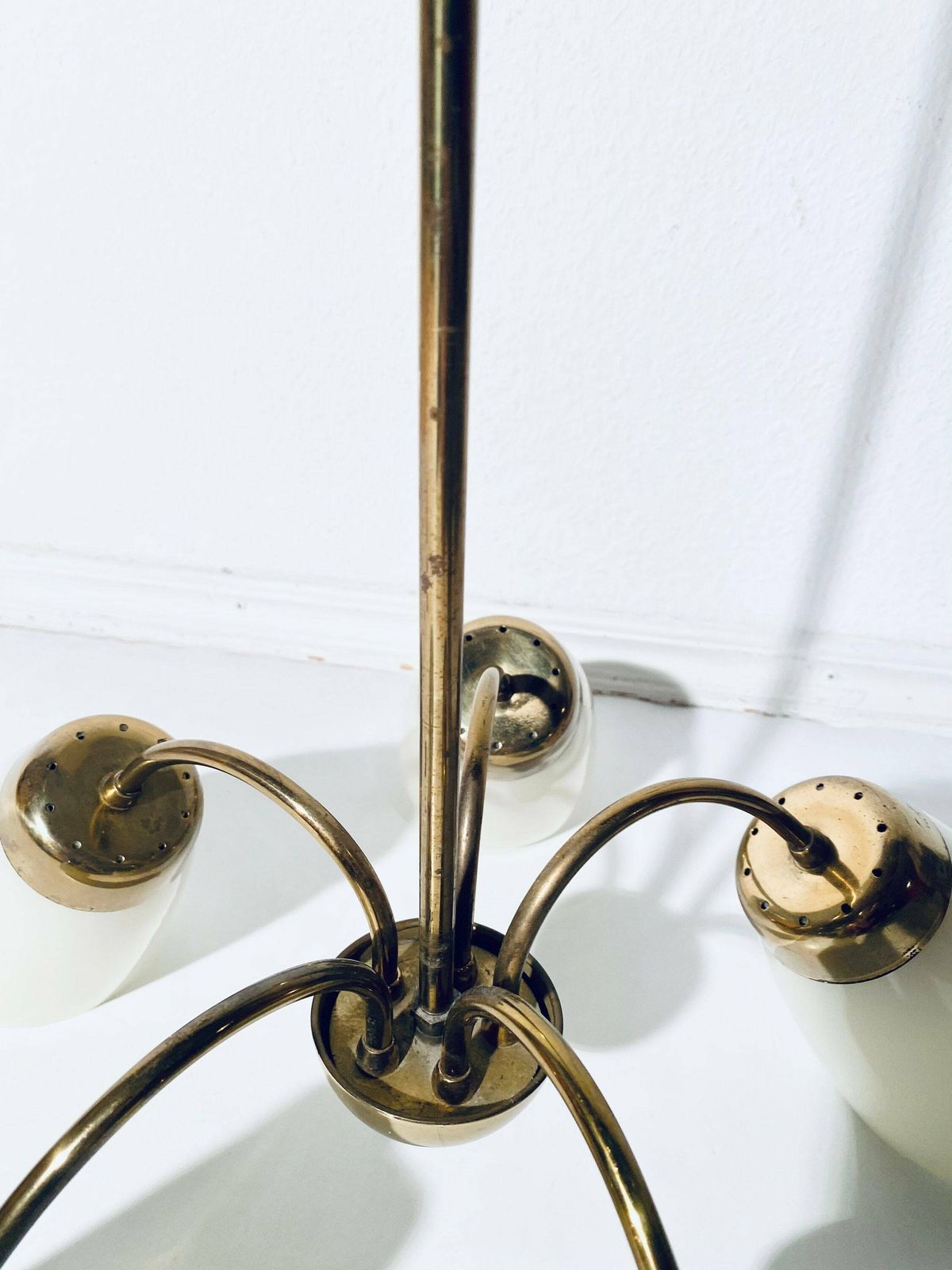 Mid Century Gold Chandelier Ceiling Lamp With Five Lamps / Rockabilly Interior 1950s photo buy