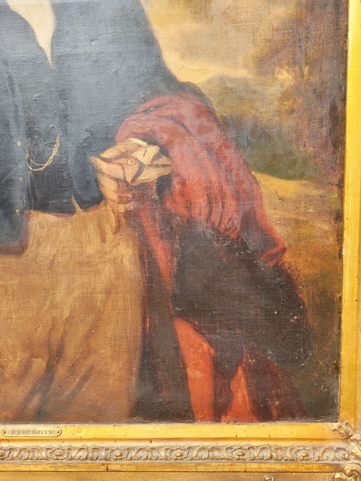 photo for sale Portrait Of An Aristocrat, Large Oil On Framed Canvas, 19th Century Flag