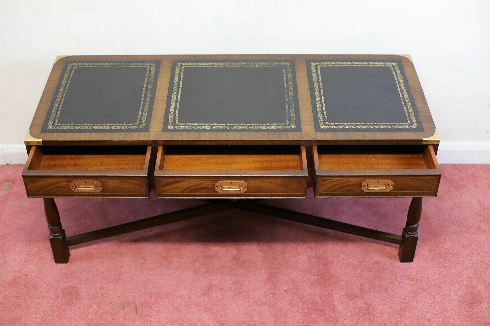 Stunning Vintage Mahogany And Brass Military Campaign Coffee Table photo for sale