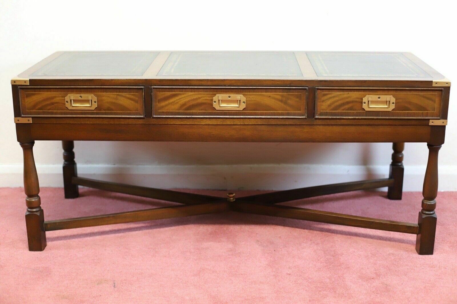 Stunning Vintage Mahogany And Brass Military Campaign Coffee Table photo Furniture