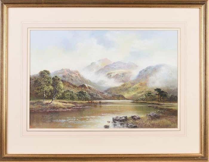 Wendy Reeves Pastel Drawing Of Cattle In English Countryside By 20th Century British Artist 1985 Circa