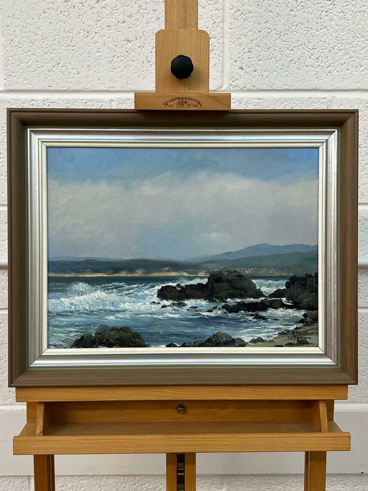 Tobias Everet Spence Seascape Painting Of Waves Crashing Against The Rocks At Pacific Grove, Monterey 1980 photo furniture