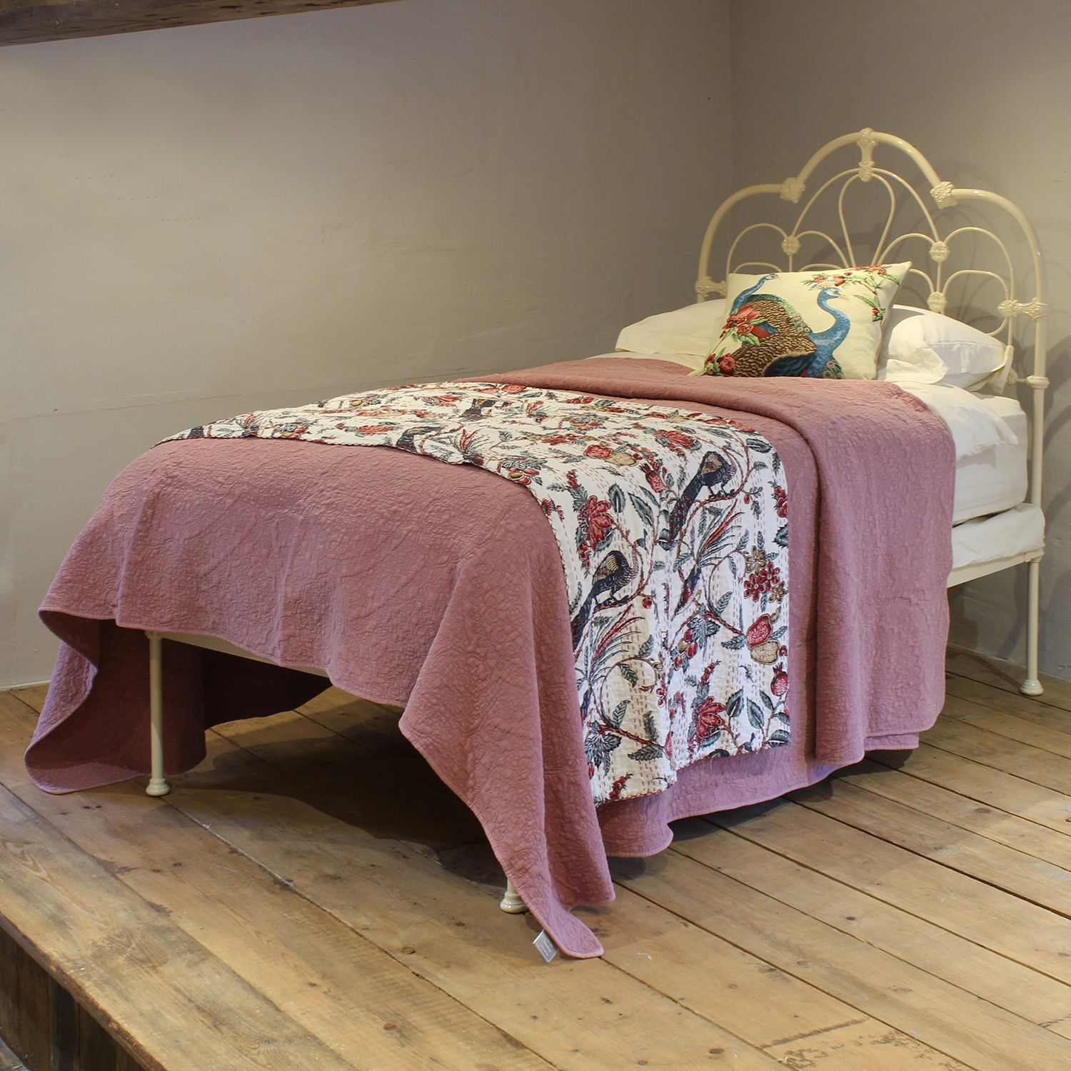 Matching Pair Of Large Single Antique Beds In Cream (With Bases) photo 2319.0
