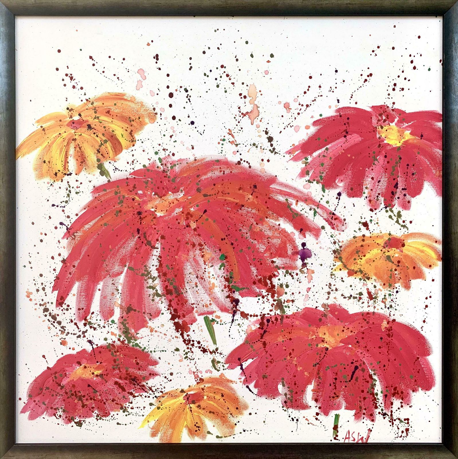 Angela Wakefield Abstract Red & Pink Flowers On A White Background By Contemporary British Artist 2006