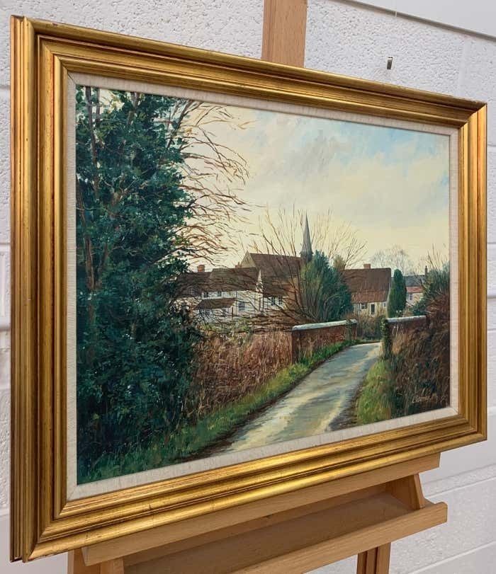 Leon Pettersson Original Painting Of English Village Street By 20th Century British Artist 1985 Circa photo furniture