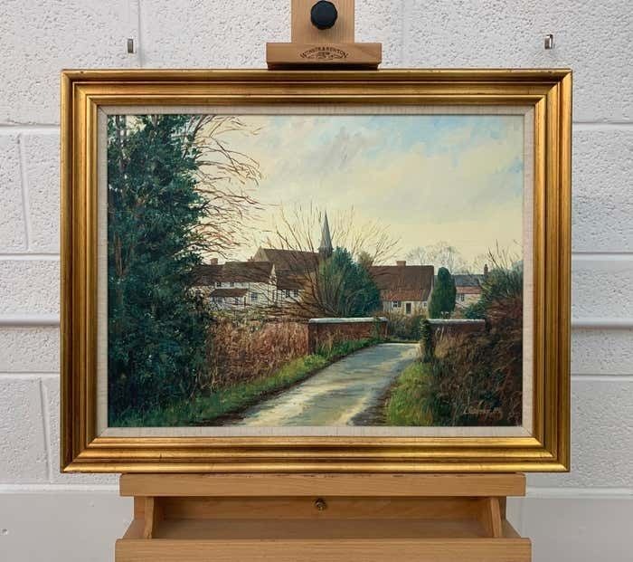 Leon Pettersson Original Painting Of English Village Street By 20th Century British Artist 1985 Circa photo for sale