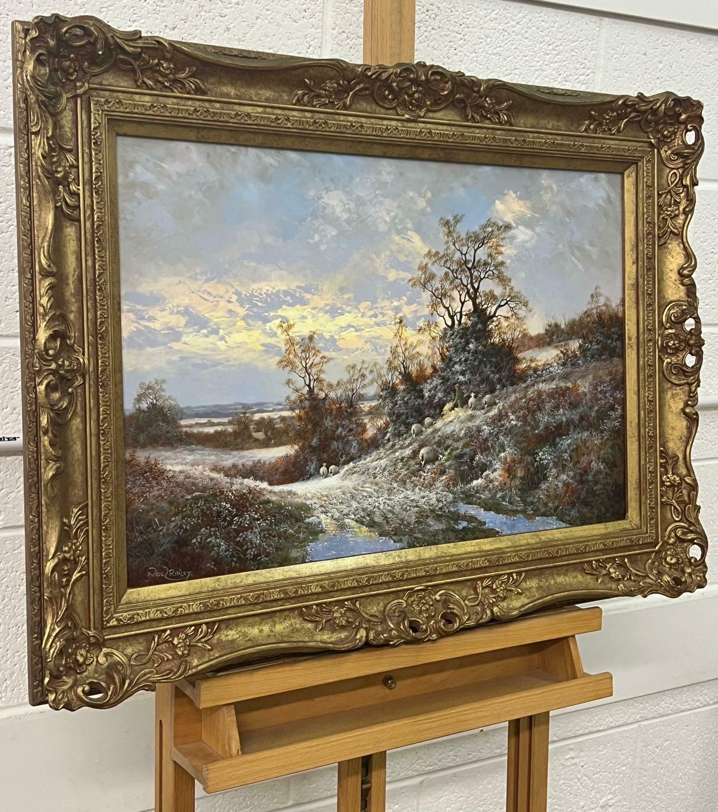 Noel Ripley Winter Sunset With Sheep & Farmer In The English Countryside By British Artist 1985 Circa photo furniture