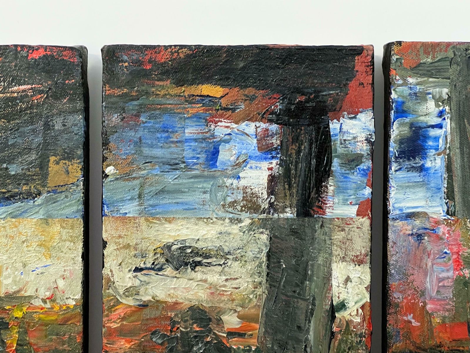 Angela Wakefield Small Triptych Abstract Forest Trees Landscape Painting By British Urban Artist 1999 photo buy