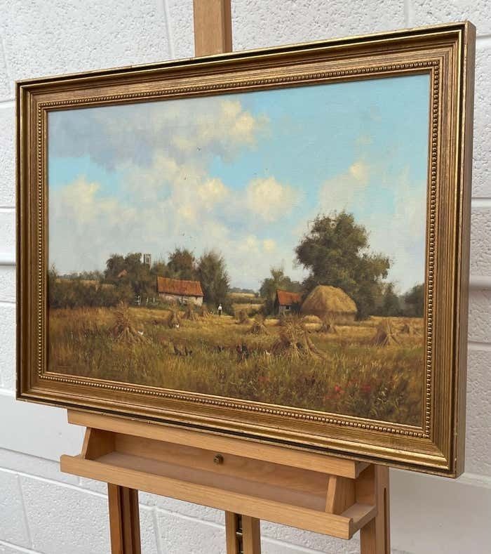 James Wright Farm Scene With Haystacks In The English Countryside By Realist Landscape Artist 1990 Circa photo 2950.0