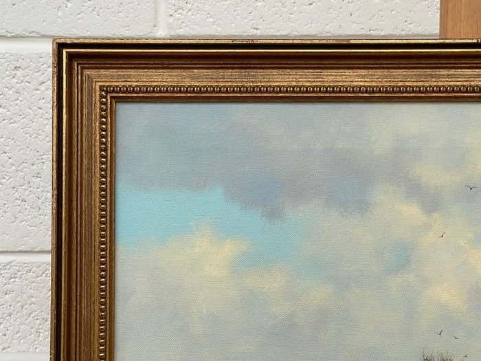 photo for sale James Wright Farm Scene With Haystacks In The English Countryside By Realist Landscape Artist 1990 Circa