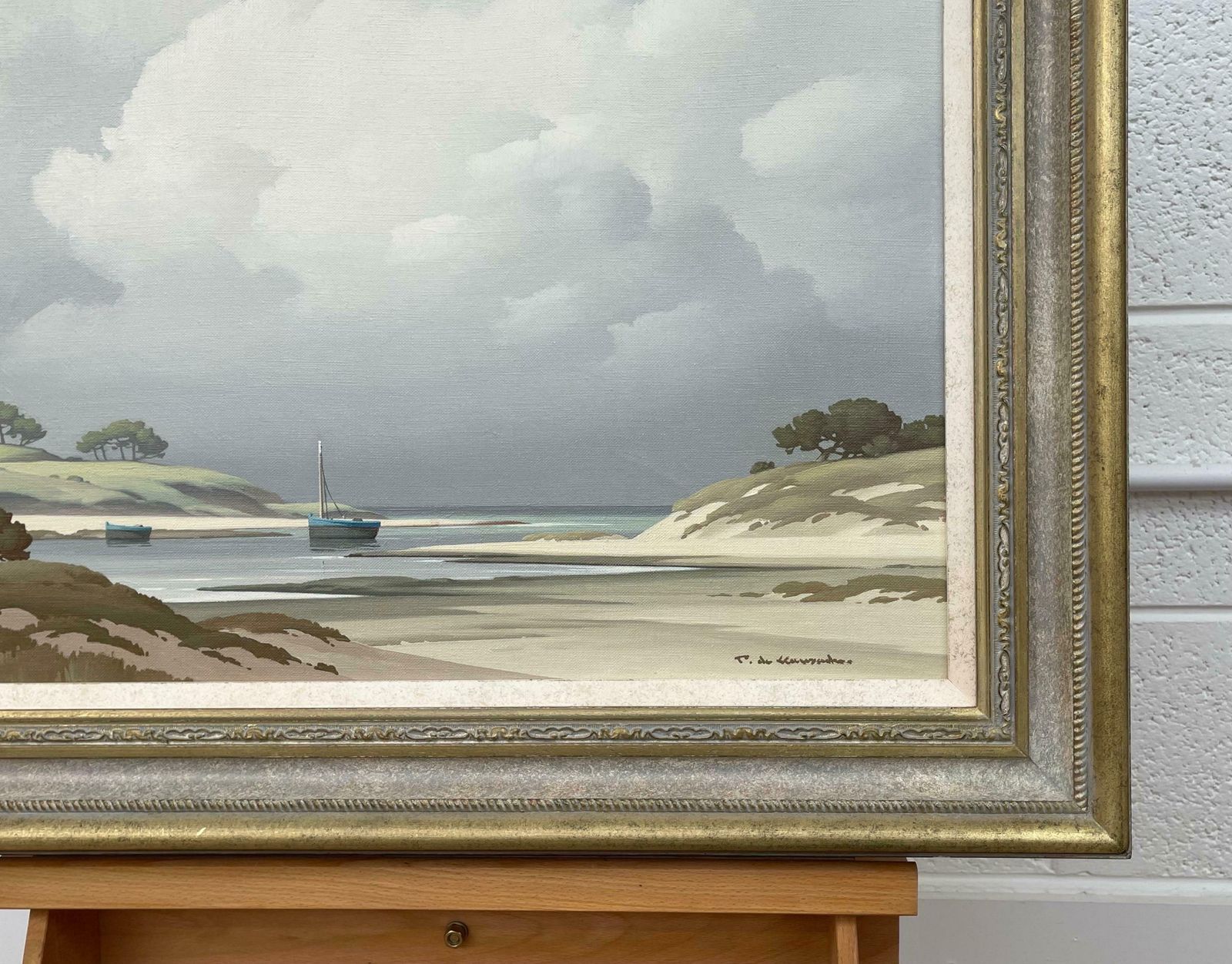 Pierre De Clausade Coastal Seascape Landscape Painting With Boats By 20th Century French Artist  1972 photo buy