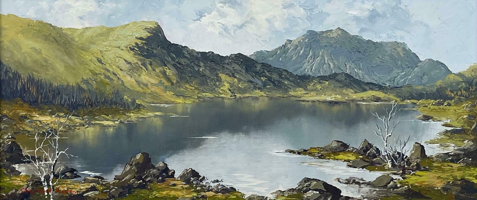 Charles Wyatt Warren Mountain Lake Landscape Impasto Oil Painting By 20th Century British Artist  Mid 20th Century photo 2213.0