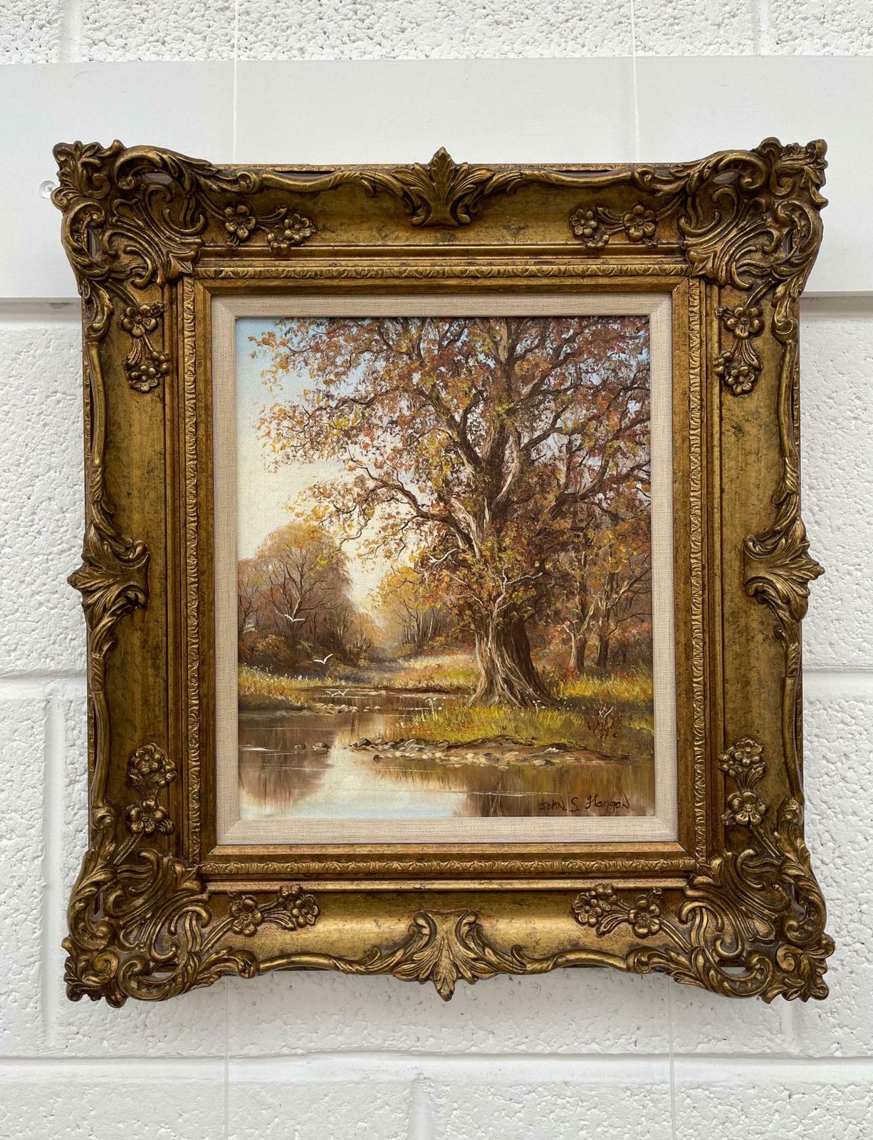 John S Haggan Autumn Trees By River In County Tyrone By 20th Century Modern Irish Artist  1985 Circa photo for sale