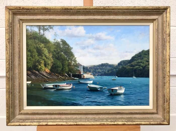 Peter Symonds Oil Painting Of Boats On River Yealm Devon England By British Landscape Artist 2003 photo buy