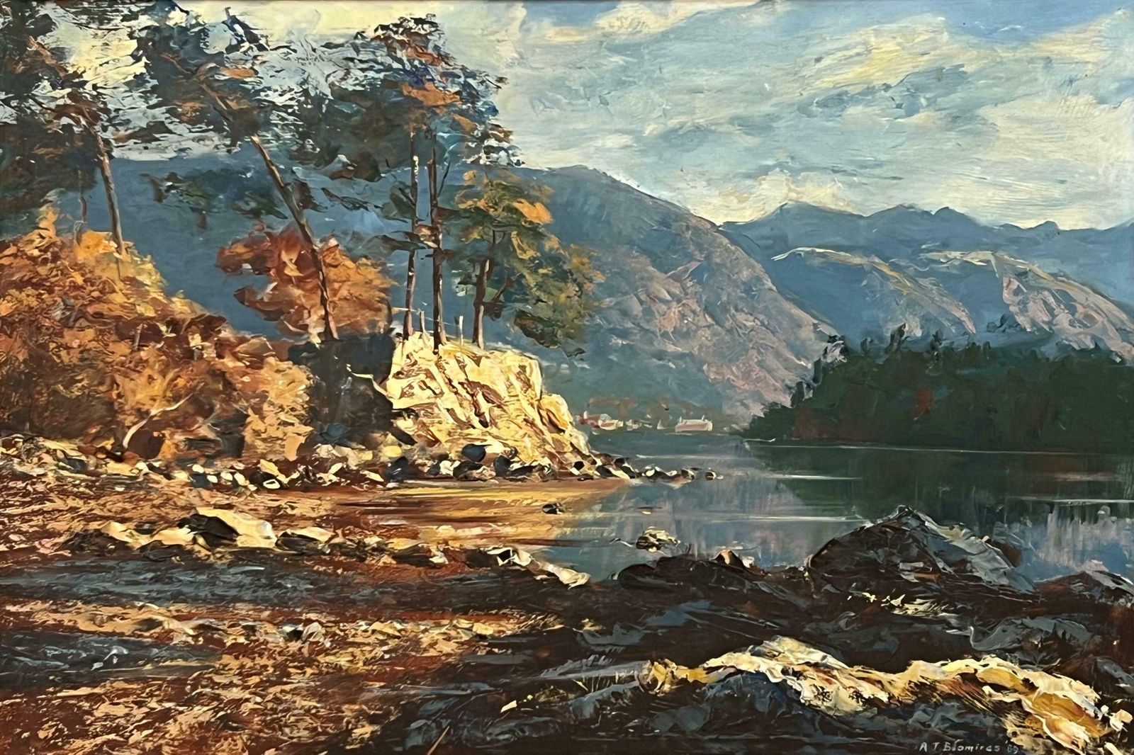 2250.0 Arthur Terry Blamires Oil Painting Of Derwent Water English Lake District By British Landscape Artist 1989 photo