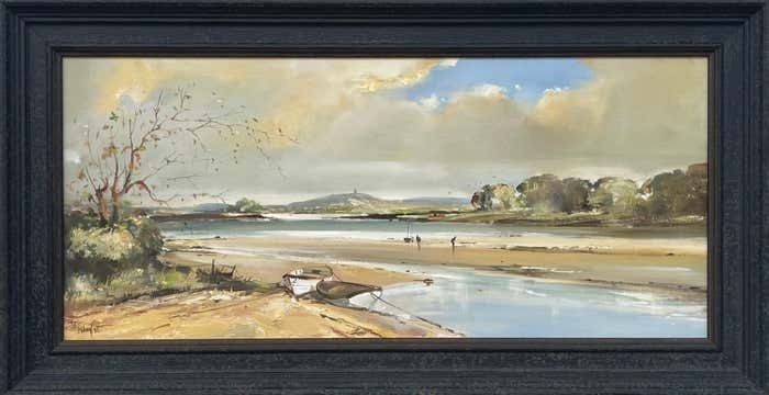 Frank Fitzsimons Ireland Seascape Landscape With Boats & Figures By Contemporary Irish Artist 1985 Circa