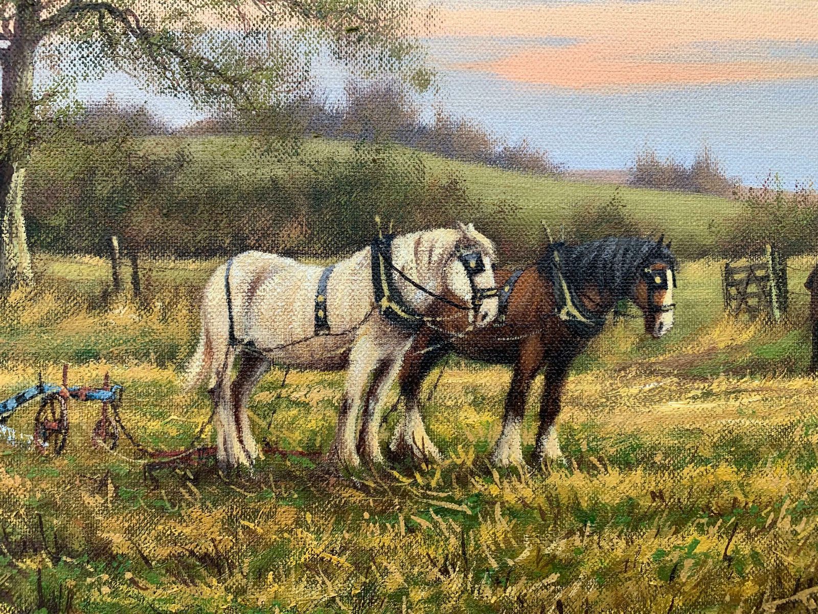 James Wright Horse Drawn Plough With Two Horses Ploughman And Dog By British Landscape Artist  1990 Circa photo buy