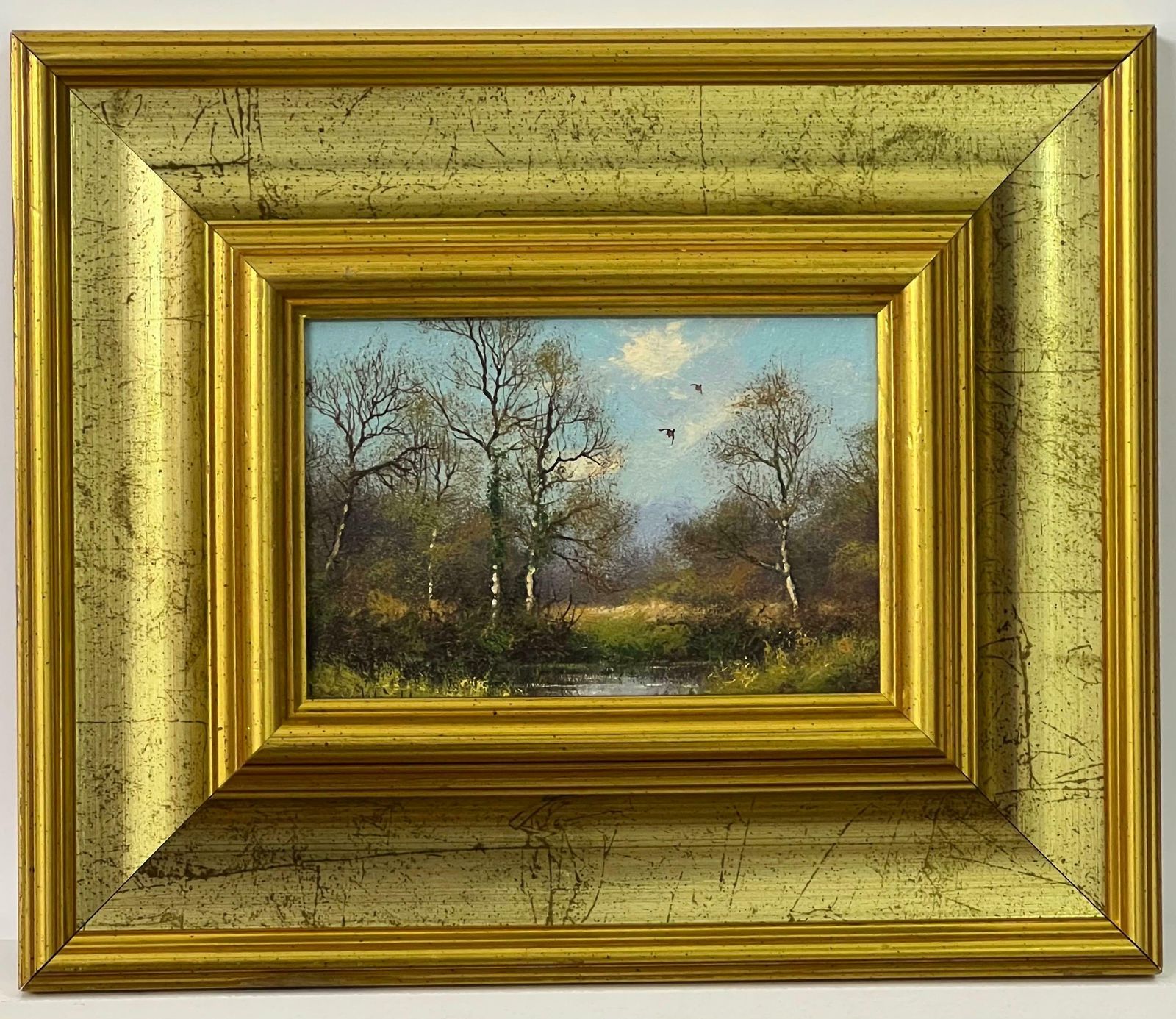 James Wright Painting Of Lake & Trees In The English Countryside By 20th Century Artist 1980 Circa photo for sale