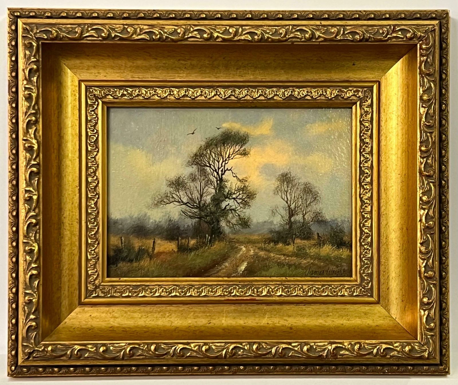 James Wright Country Lane With Trees & Birds In English Countryside By 20th Century Artist 1980 Circa photo for sale