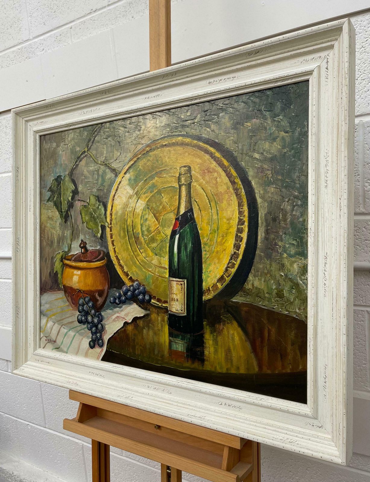 William Henry Burns Champagne Bottle With Grapes Still Life Oil Painting By 20th Century Artist  1985 Circa photo Art