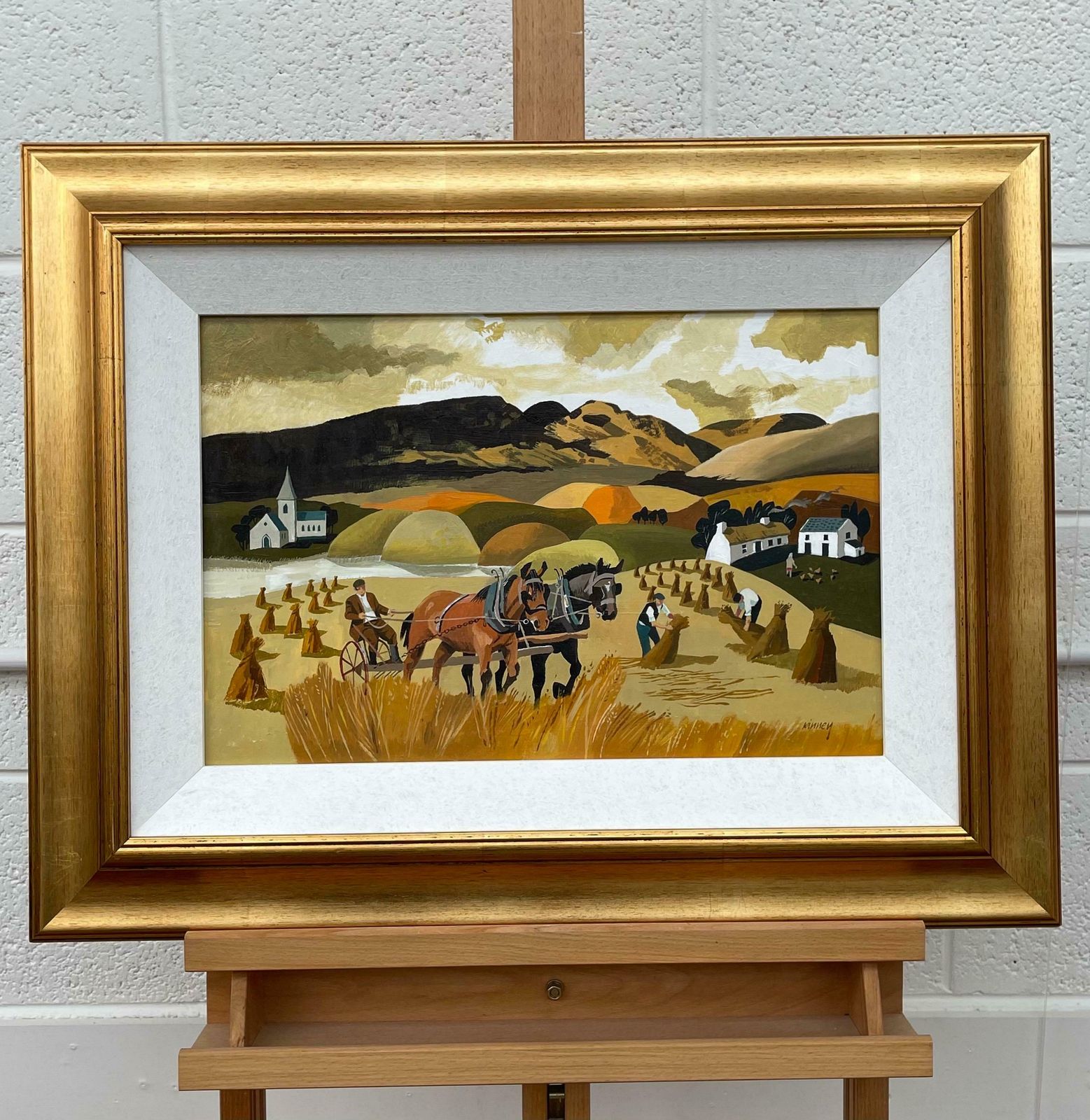 Desmond Kinney Abstract Landscape Of Horses In Cornfield In Warm Colours By Modern Irish Artist  1995 Circa photo for sale