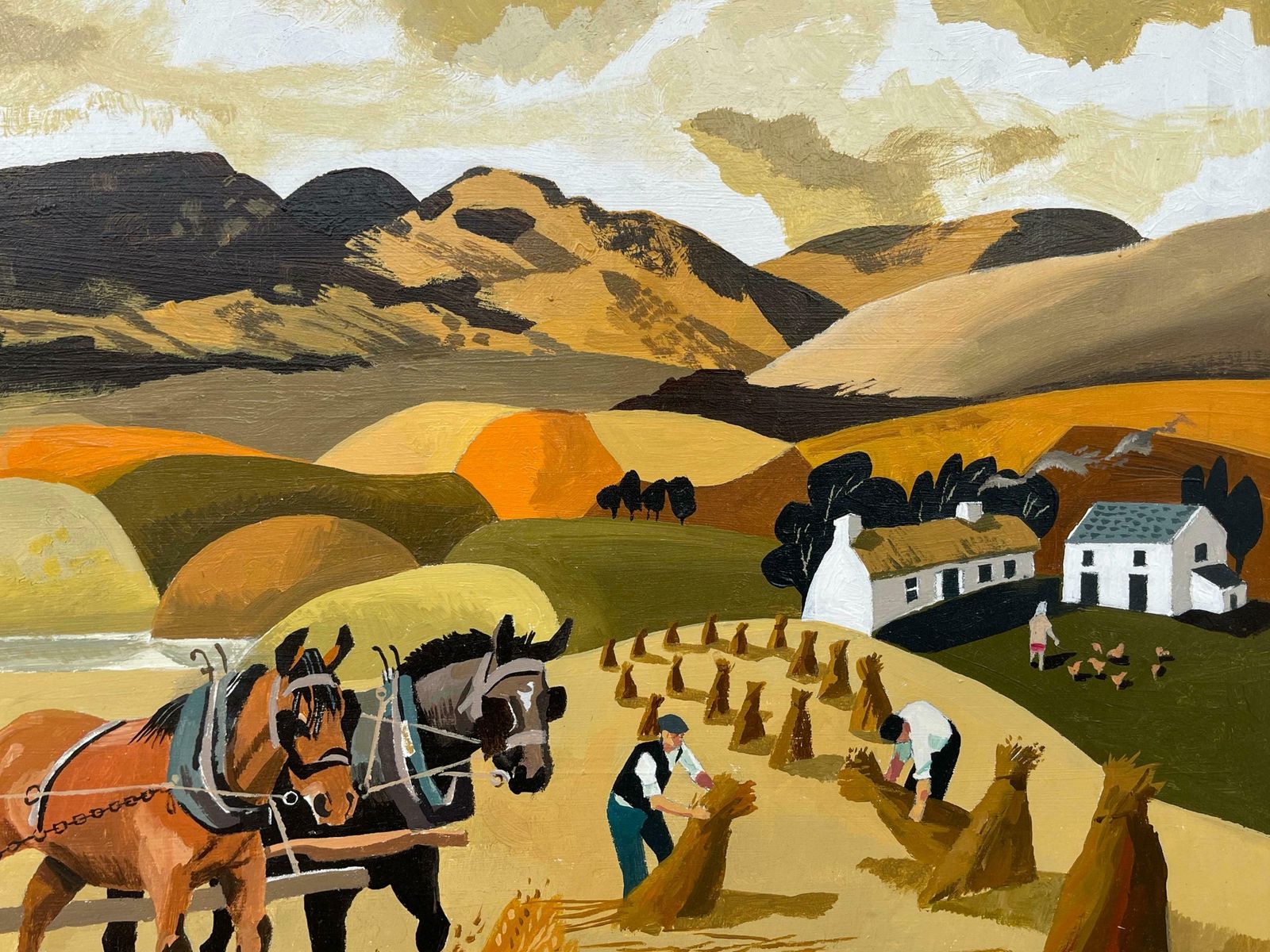 photo for sale Desmond Kinney Abstract Landscape Of Horses In Cornfield In Warm Colours By Modern Irish Artist  1995 Circa
