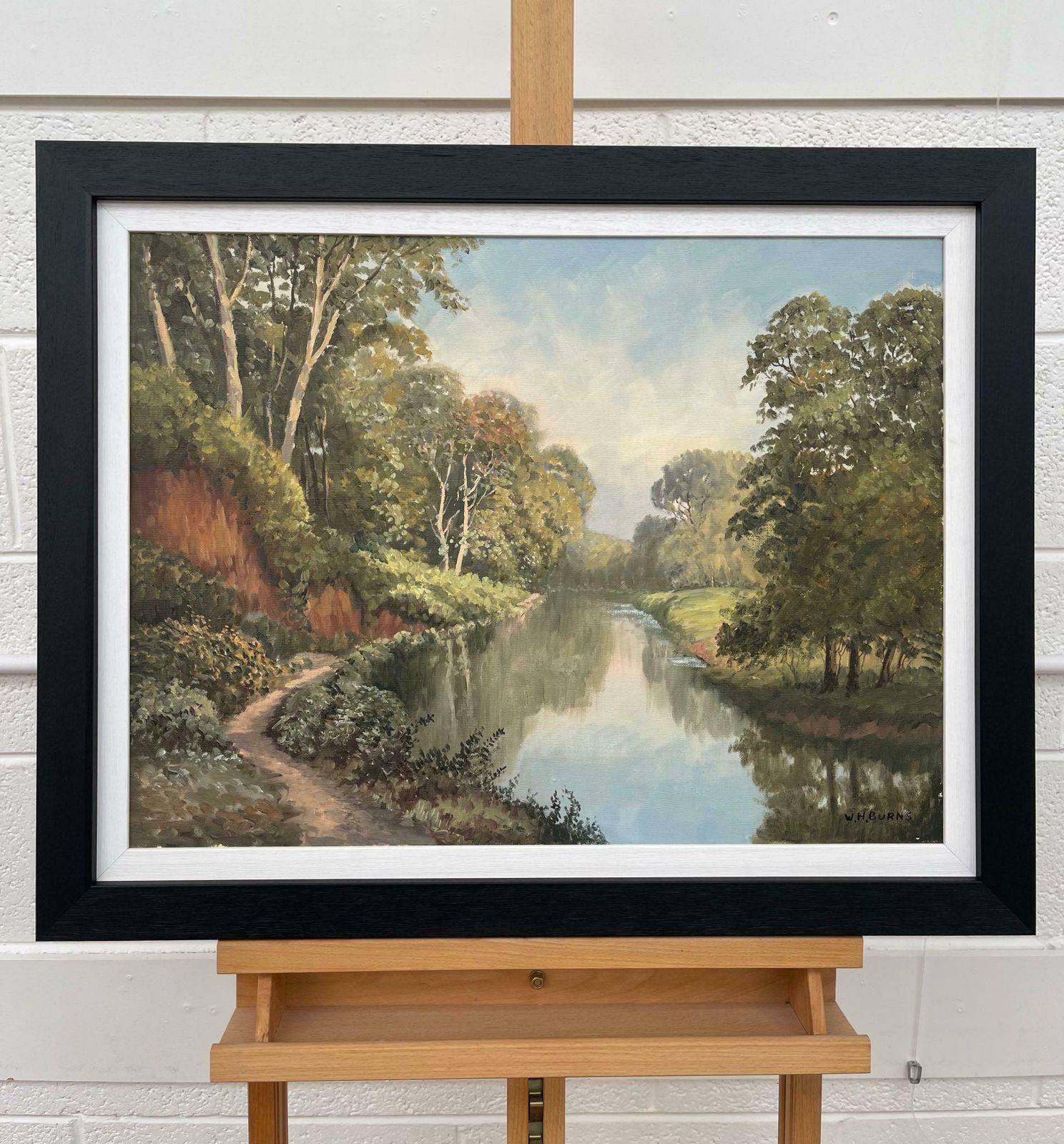 William Henry Burns Painting Of Idyllic River Scene On The Lagan In Ireland By Modern Irish Artist  1985 Circa photo for sale