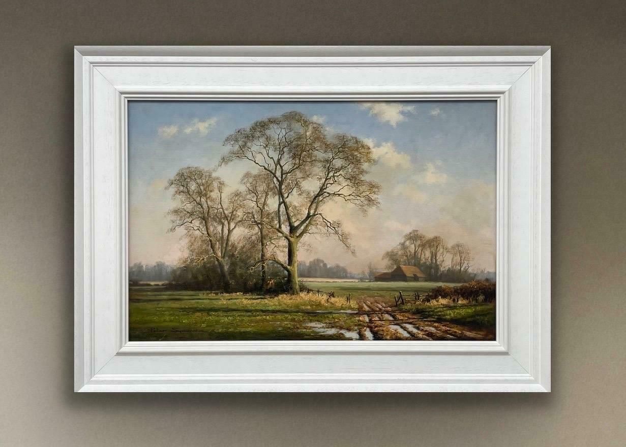 Peter Symonds Oil Painting Of Rural Winter Scene With Oak Trees In England By British Artist  1995 Circa photo 3950.0