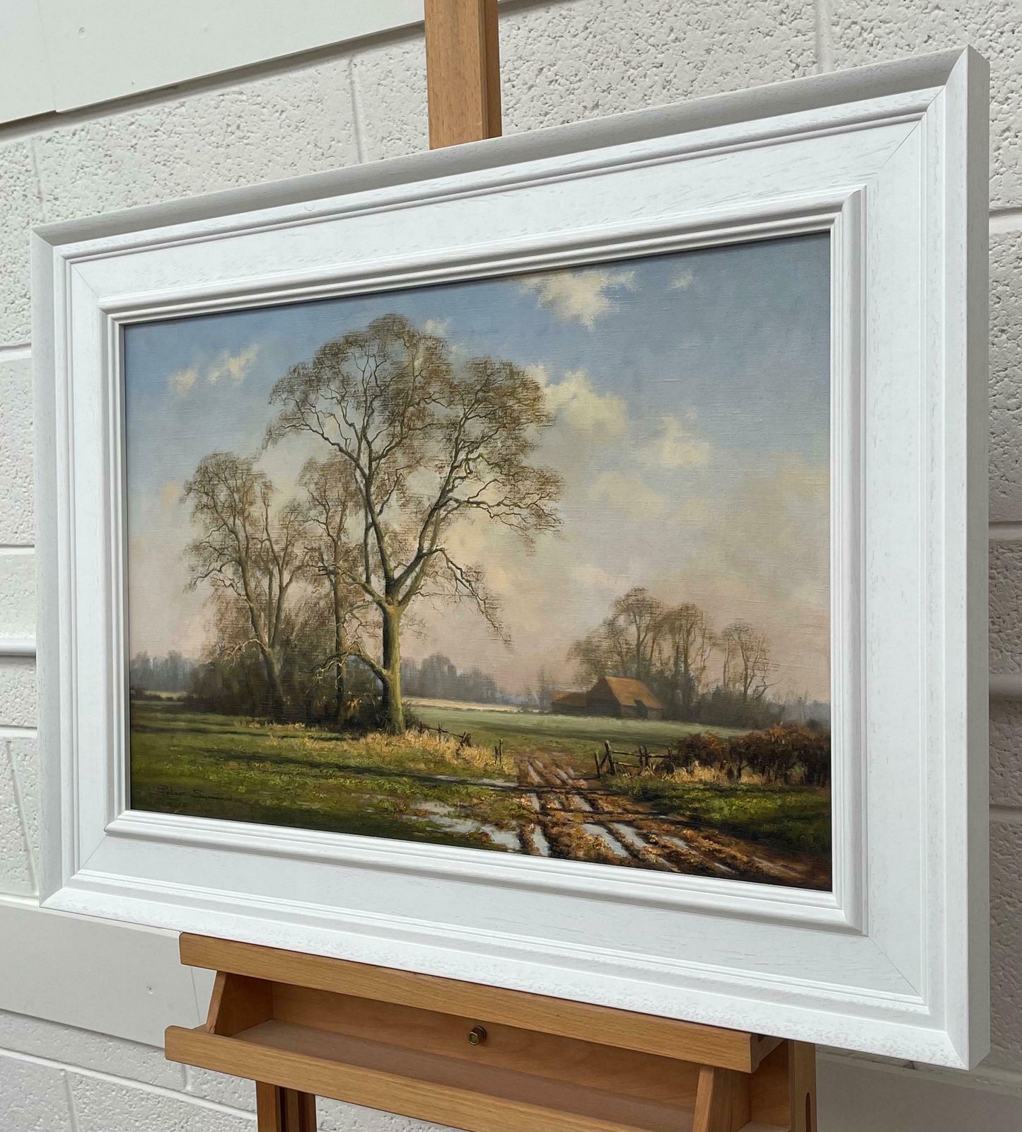 Peter Symonds Oil Painting Of Rural Winter Scene With Oak Trees In England By British Artist  1995 Circa photo vintage