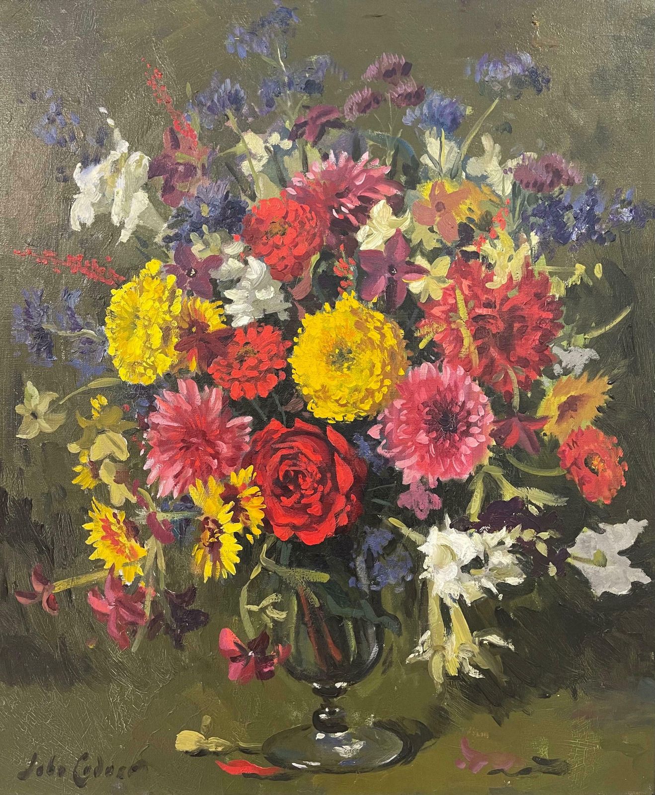 John Whitlock Codner Rwa Still Life Oil Painting Of Flowers In Glass Vase By 20th Century British Artist  1977 photo buy