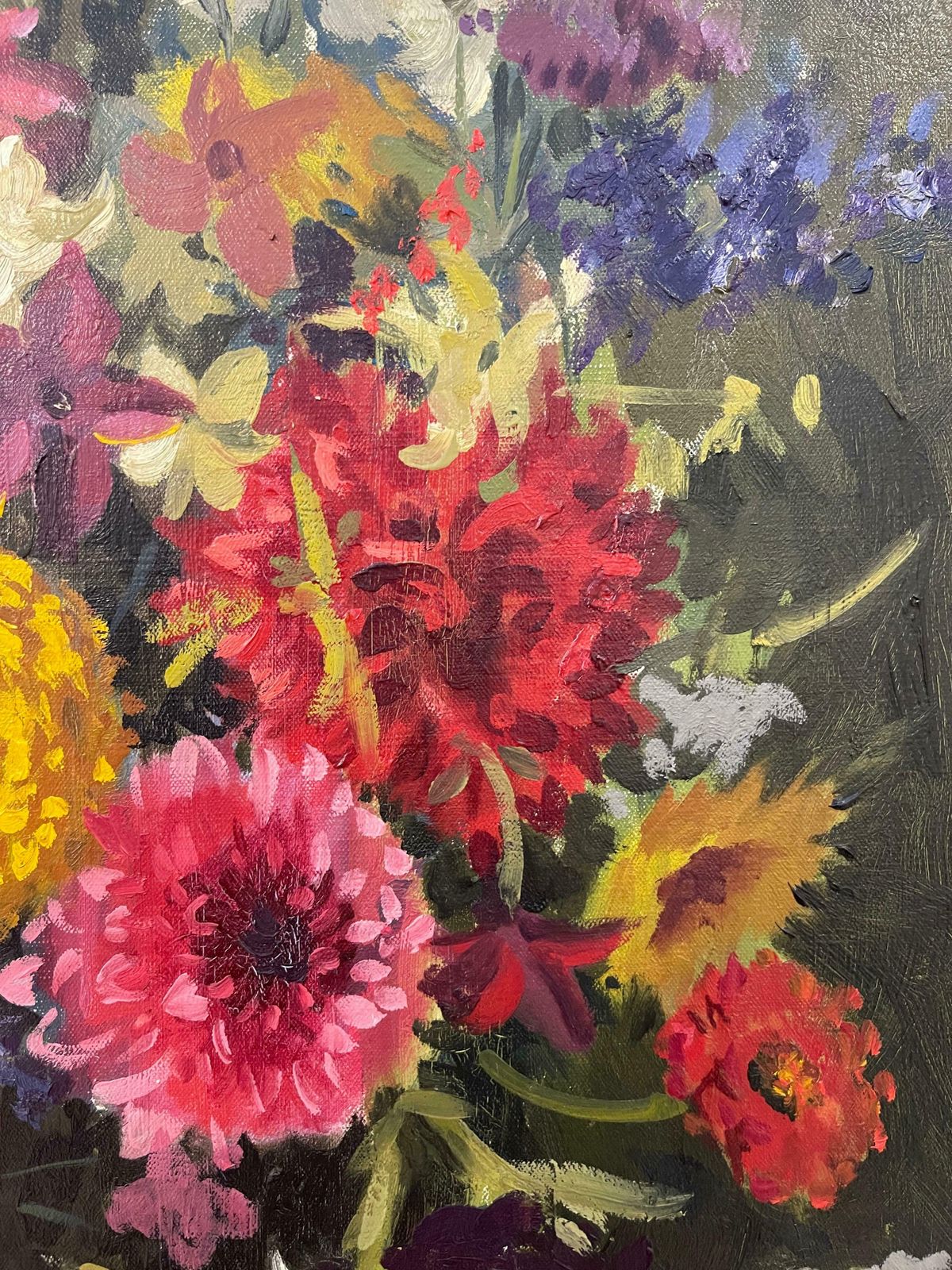 photo furniture John Whitlock Codner Rwa Still Life Oil Painting Of Flowers In Glass Vase By 20th Century British Artist  1977