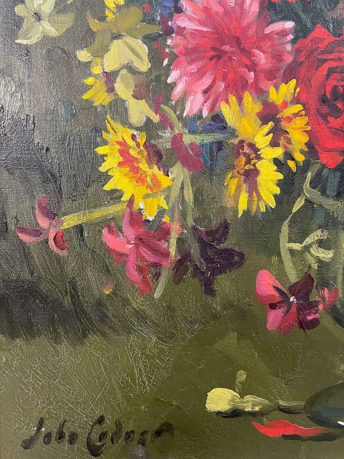 Art John Whitlock Codner Rwa Still Life Oil Painting Of Flowers In Glass Vase By 20th Century British Artist  1977 photo