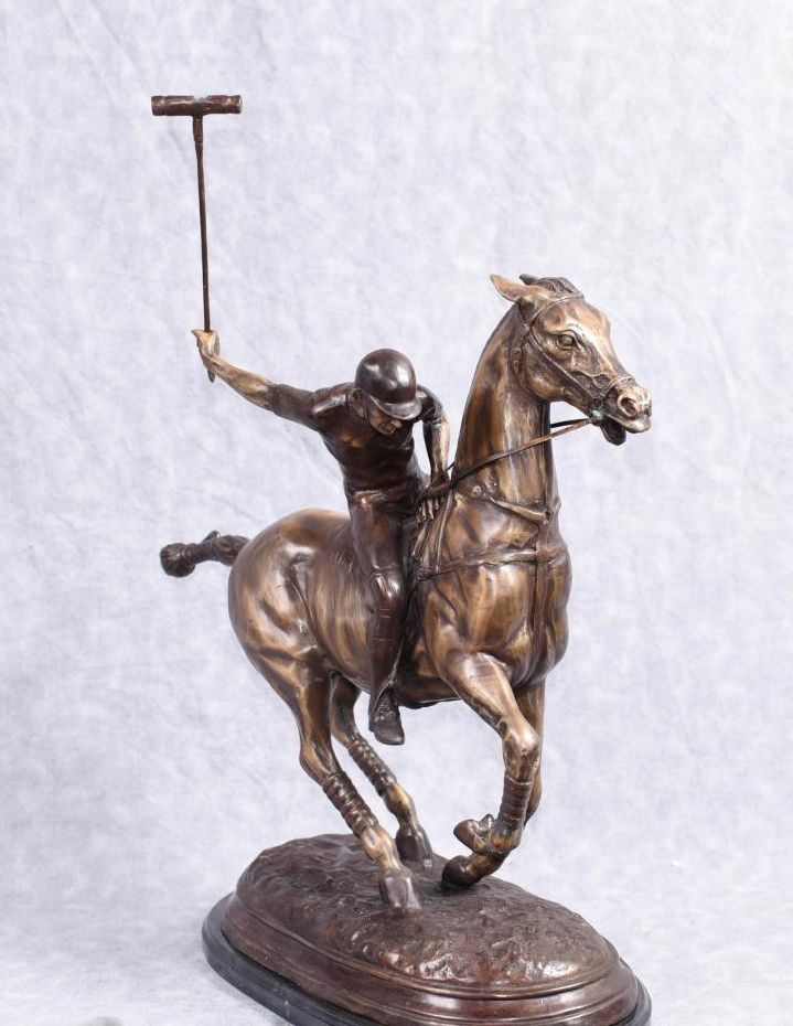 Bronze Polo Player Horse Jockey Statue Casting photo Art