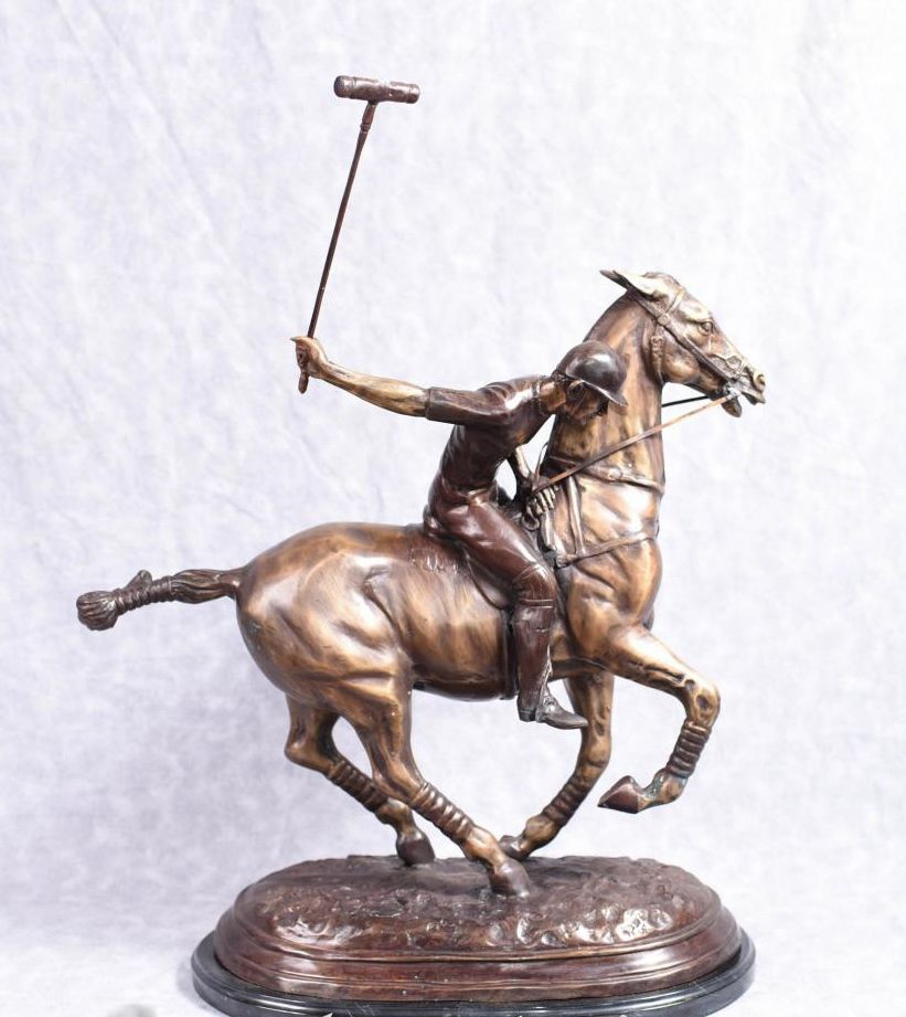 Bronze Polo Player Horse Jockey Statue Casting