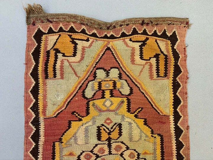 Vintage Turkish Mini Kilim 102x55 Cm Wool Small Kelim Runner, Shabby Chic photo 195.0