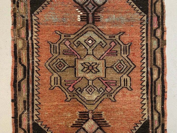 Vintage Turkish Mini Kilim 81x51 Cm Wool Small Kelim Runner, Shabby Chic photo for sale