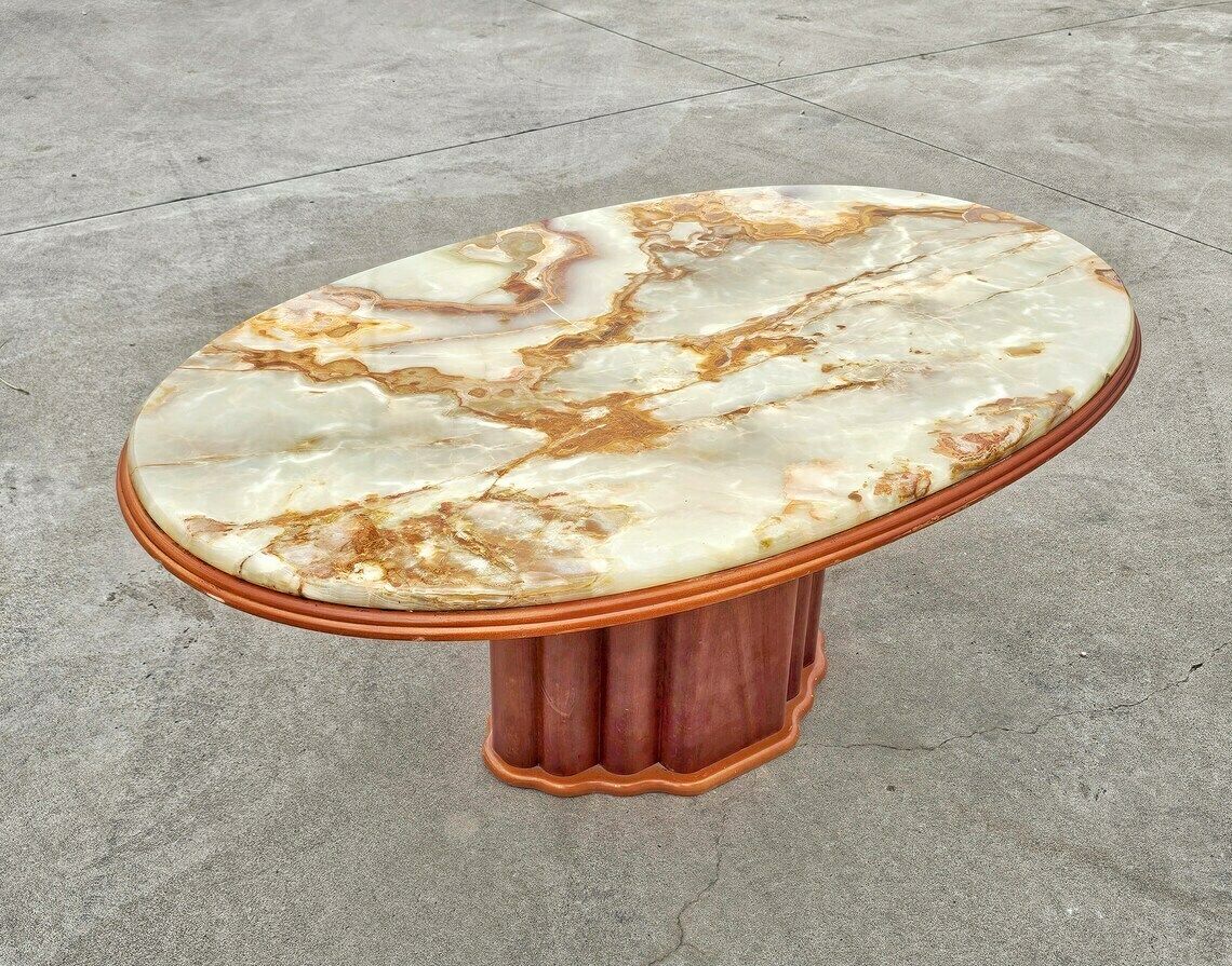 Art Deco Inspired Coffee Table With Onyx Marble Top By Hohnert Design // Made In West Germany In 1970s photo for sale