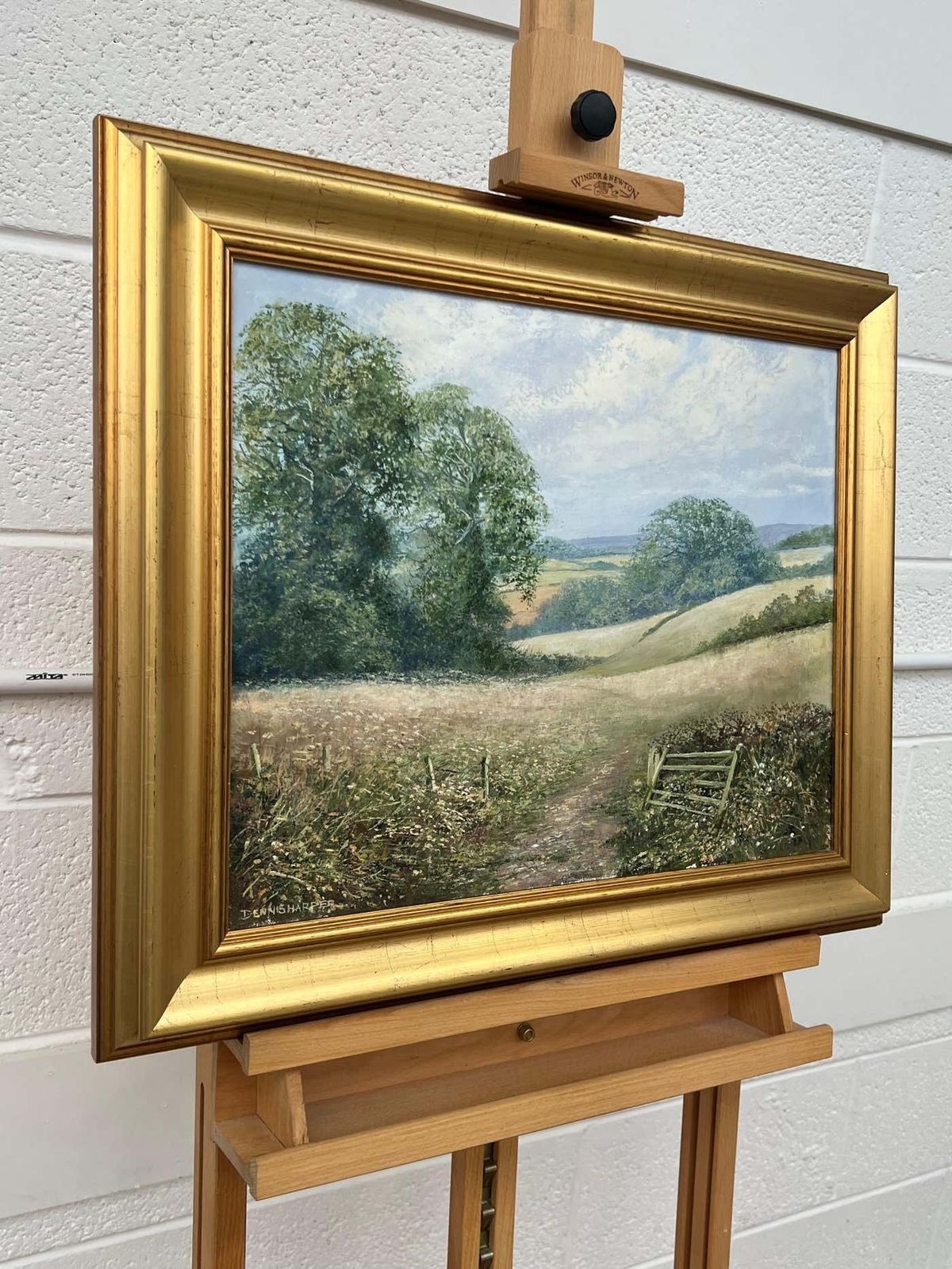 Dennis Harper Rural Field Landscape Oil Painting Of An Idyllic English Countryside Scene 1995 photo furniture