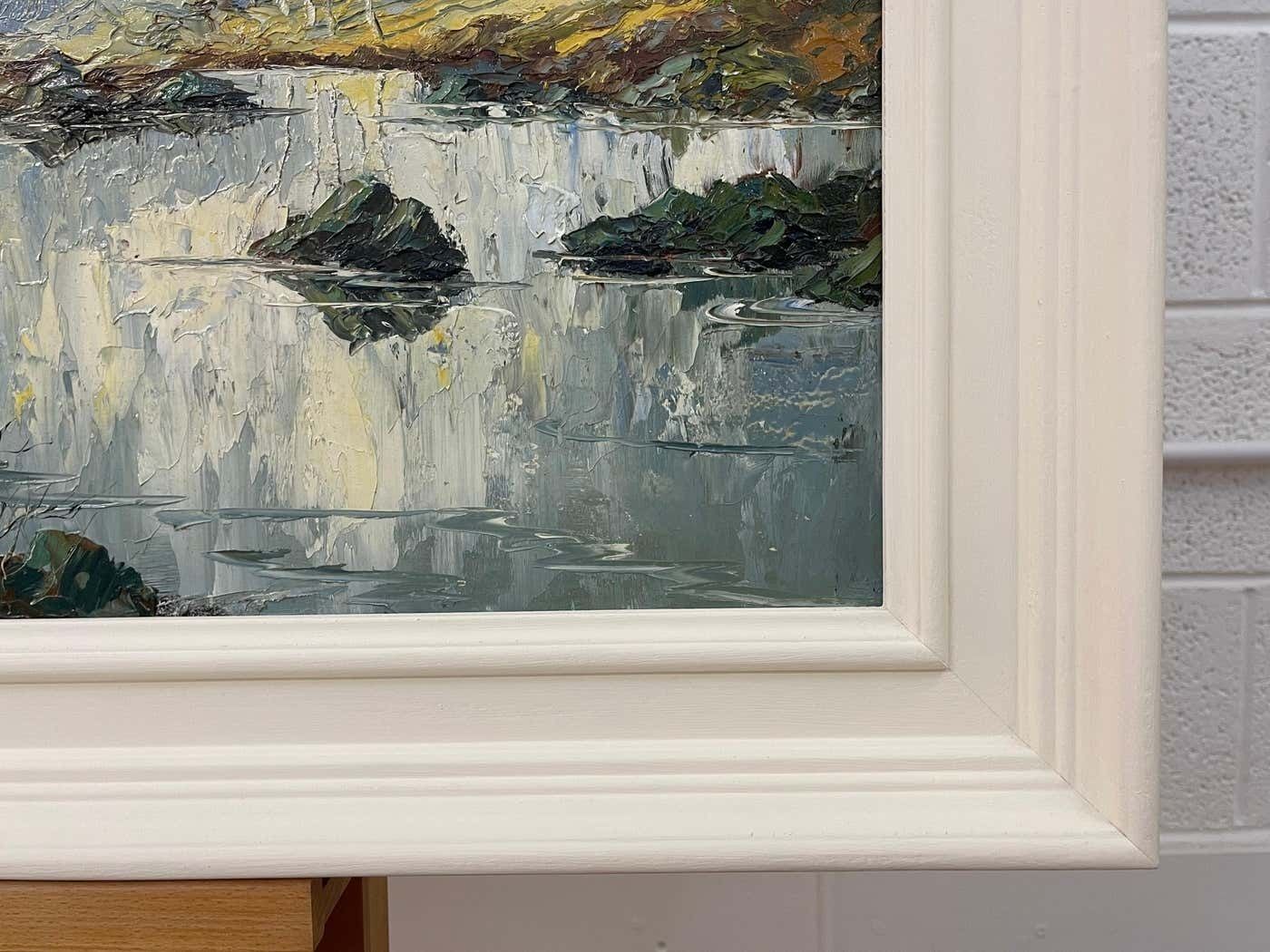 6950.0 Charles Wyatt Warren Oil Painting Of River Bank With Silver Birch Trees And Misty Hills & Mountains 1970 Circa photo