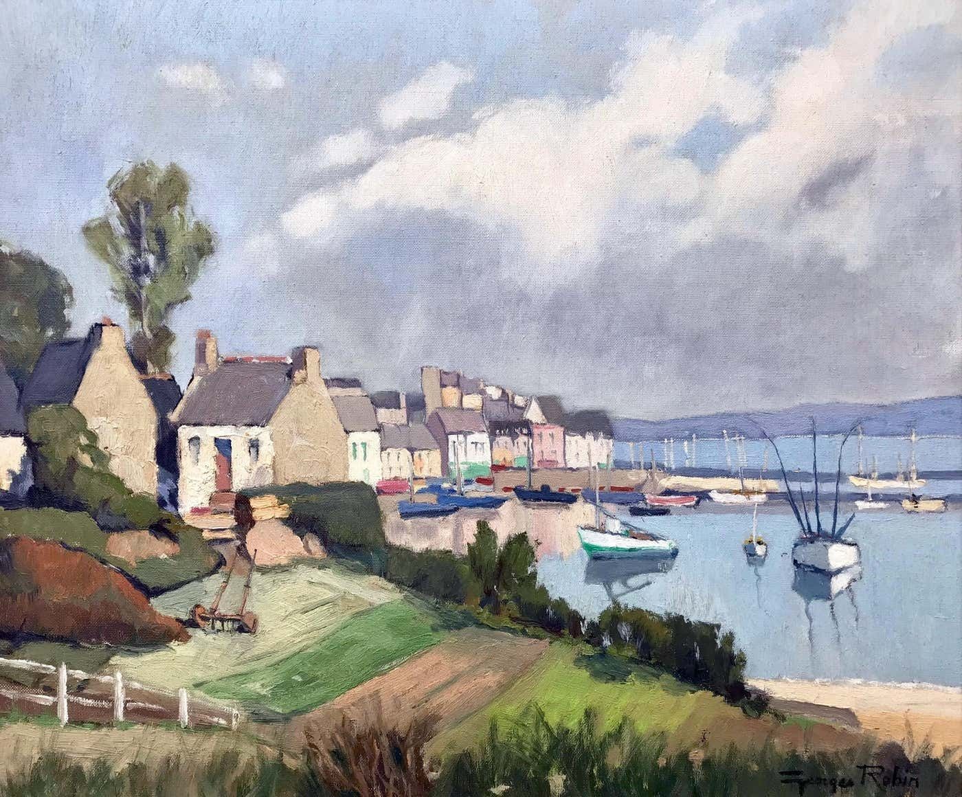 George Charles Robin Brittany Coastal Painting France By Modern French Impressionist Landscape Artist Circa 1950 photo 15572.0