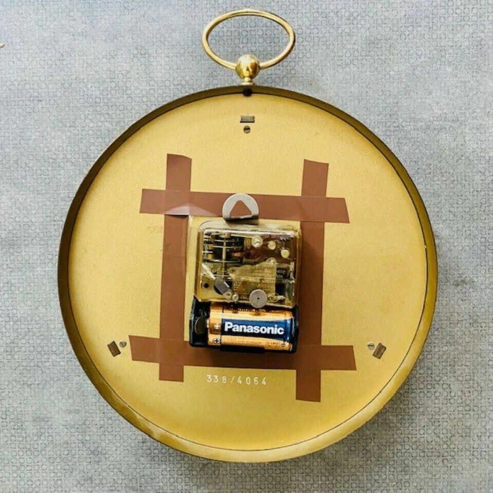 Vintage Junghans Brass Wall Clock Eletronic Ato Mat Gold 1960's photo 175.0