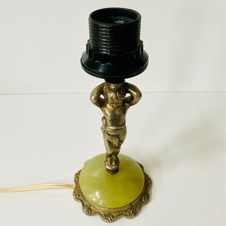 Barokke Putti Lampvoet Marmer Groen Vintage photo for sale