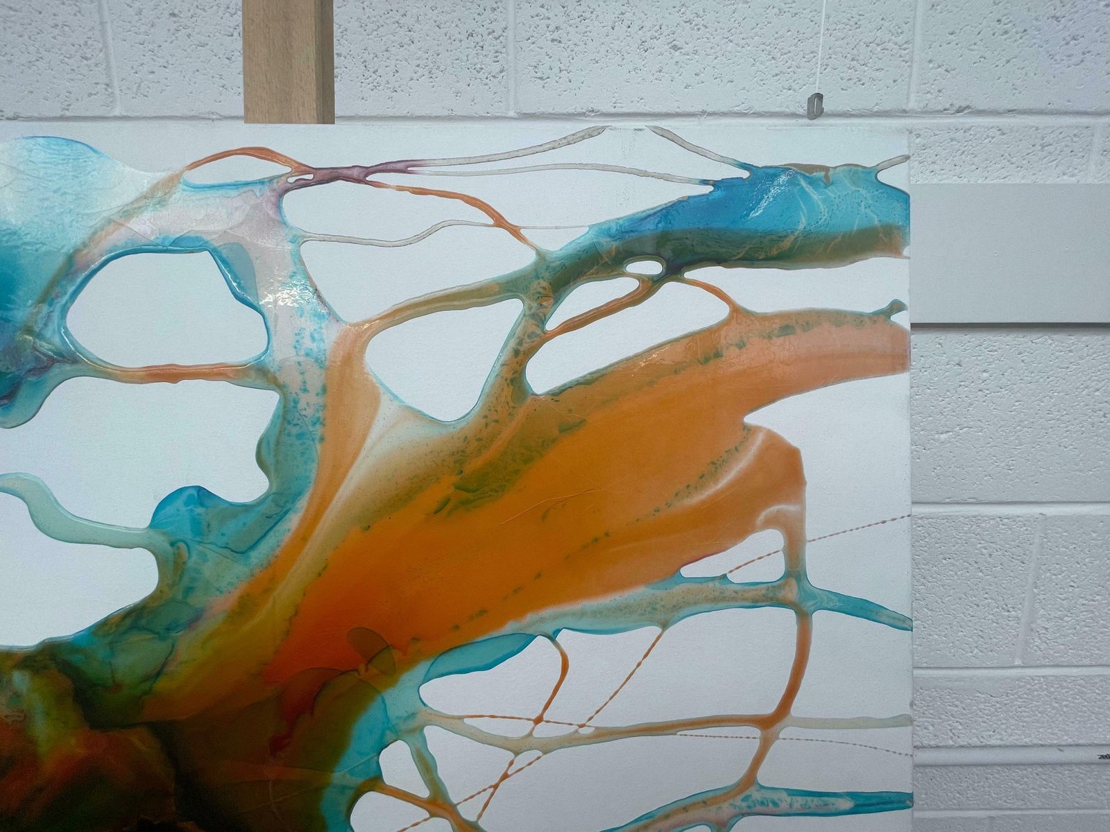 Art Philippe Aird Colourful Abstract Painting Using Orange & Turquoise Resin On A White Canvas 2005 Circa photo