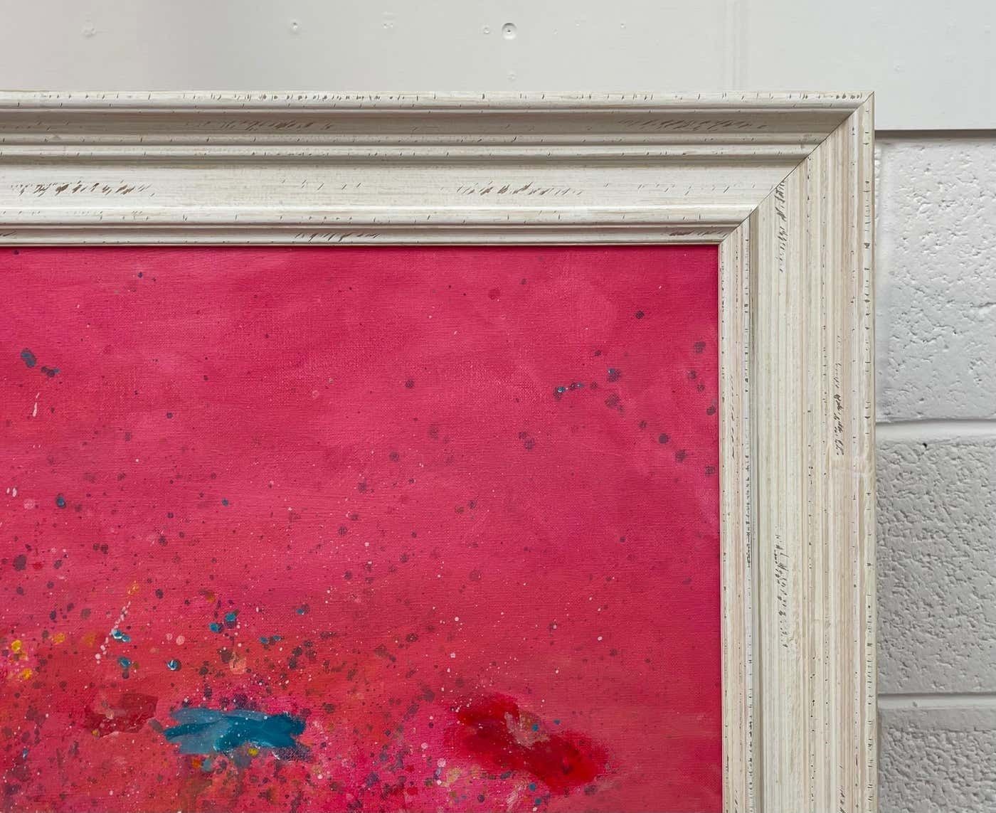 photo buy Angela Wakefield Abstract Turquoise & Red Flowers On Pink Background By British Landscape Artist 2021